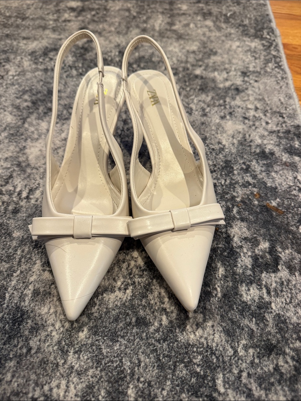 Zara Cream Pointed Slingback Pumps with Bow Accent